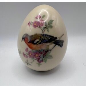 Porcelain Egg Unbranded Bird Print VTG Spring Summer Flowers Felt Bottom